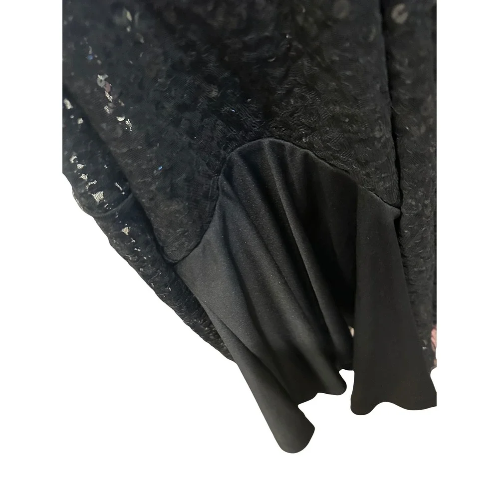 NEW Mac‎ Duggal 5597 Sz 16 Black Sequin Sleeveless Midi Flair Hem Dress